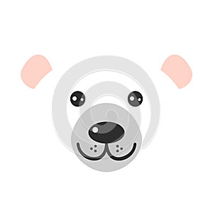 Funny polar bear face on white background. Vector