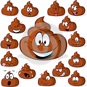 Funny poo with many expressions isolated photo
