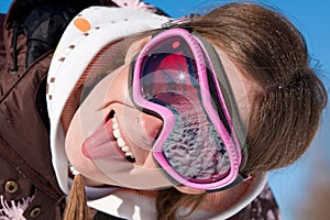 Funny portrait of girl skier