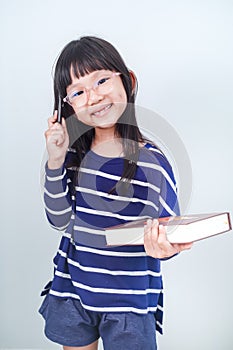 Funny portrait girl studio photo.