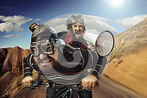 Funny portrait of a tandem of cyclists