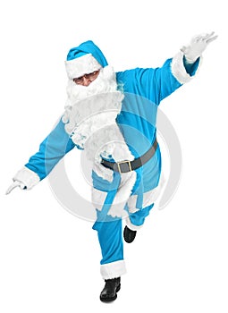 Funny pose of blue santa claus