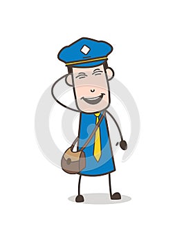 Funny Postman Character Laughing on Joke Vector