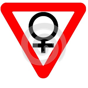 Funny precedence road sign female gender symbol icon isolated photo
