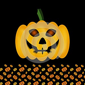 Funny pumpkin for Halloween on a texture background, glowing eyes, Jack lantern.