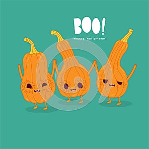 Funny pumpkins wish you a happy halloween. Vector graphics