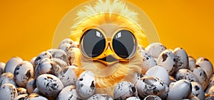 Funny punk chicken with sunglasses