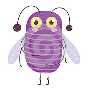 funny purple bug icon cartoon in isolated style