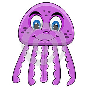 Funny purple jellyfish cartoon vector illustration