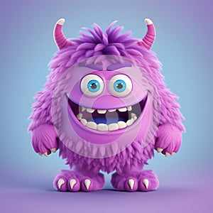 Funny purple monster cartoon character with uniform homogenous isolated background