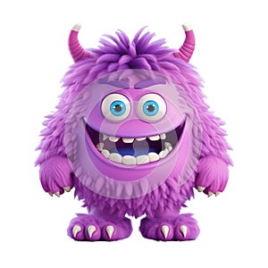 Funny purple monster cartoon character with uniform homogenous isolated background