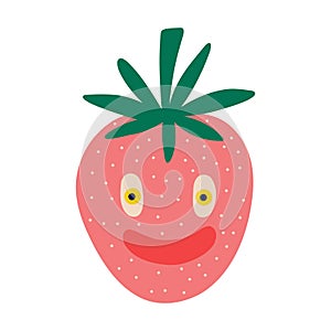 Funny quirky charming strawberry with awesome cool face. Baby berry character.