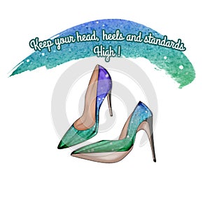 Funny Quotation on White background and stiletto shoes