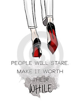Funny Quotation on White background and stiletto shoes photo