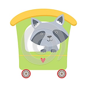 Funny Raccoon Riding on Carriage Vector Illustration