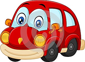 Funny red car isolated on white background