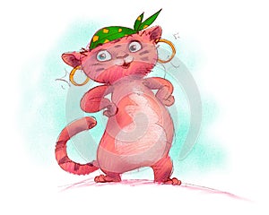 A funny red cat character for fairy tale