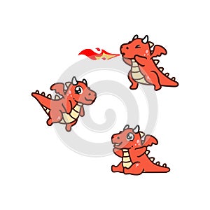 Funny red dragon with big eyes cartoon vector Image