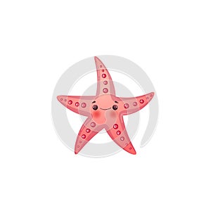 Funny red starfish . Raster illustration in the flat cartoon style