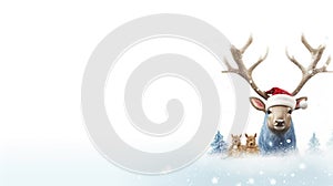 funny reindeer peeking his head out from behind a snowy wall
