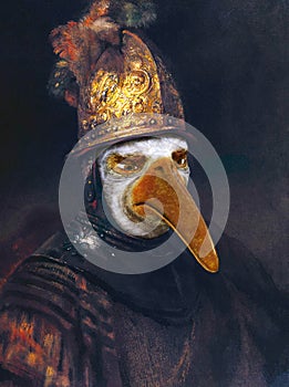 Funny Rembrandt Golden Helmet Oil Painting Spoof photo