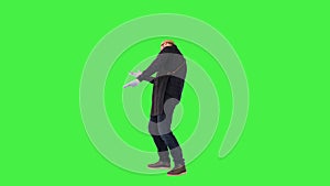 Funny repairman in uniform perform cheerful dance ending work on construction or house renovation on a Green Screen