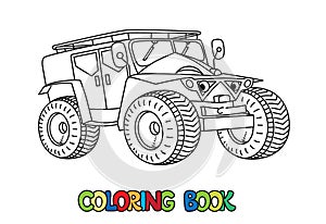 Funny rescue vehicle with eyes. Car coloring book