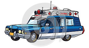 Funny retro ambulance car with eyes vector