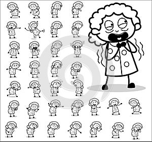 Funny Retro Cartoon Old Granny Character - Set of Concepts Vector illustrations