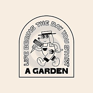 Funny Retro Illustration with Quote About Gardening . Vector Character in Vintage Style. Cartoon Gardener Illustration