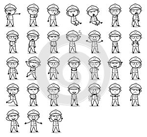 Funny Retro Policeman Cop Character Poses - Set of Concepts Vector illustrations