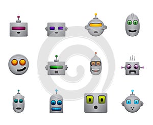 Funny retro robots smilies set with colour faces