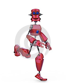 Funny robot cartoon running happy in a white background