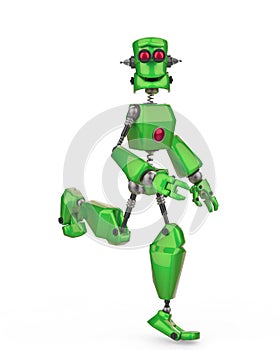 Funny robot cartoon running happy in a white background