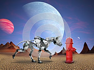 Funny Robot Dog, Fire Hydrant, Alien Planet