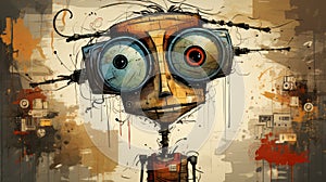 Funny Robot Face Illustration Inspired By Brian Kesinger