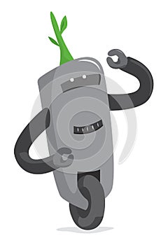 Funny robot growing a plant