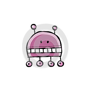 Funny robot isolated on white. Childish style icon, character for your design