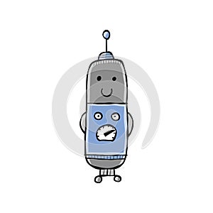 Funny robot isolated on white. Childish style icon, character for your design
