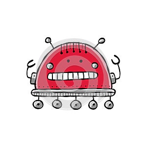 Funny robot isolated on white. Childish style icon, character for your design