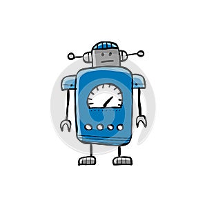 Funny robot isolated on white. Childish style icon, character for your design