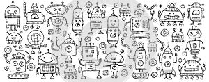 Funny robots characters. Childish style, Art poster for your design