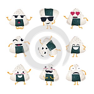 Funny roll with nori - vector isolated cartoon emoticons