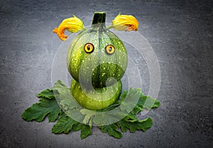 Funny round zucchini with googly eyes