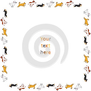 Funny running dogs square vector frame