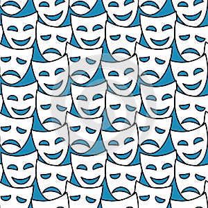 Theater masks, seamless pattern, background.
