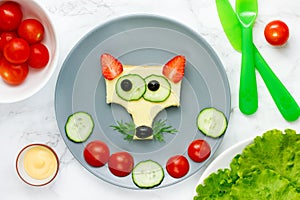 Funny sandwich for kids, animal shaped cheeseburger like a fox