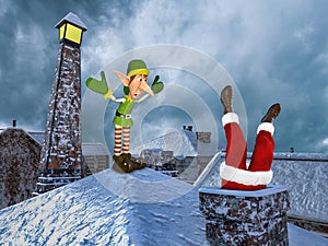 Funny Santa, Chimney, Christmas, Stuck