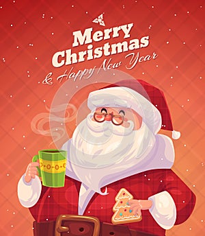 Funny santa. Christmas greeting card background