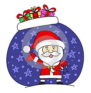 Funny Santa claus with bag full of gifts
